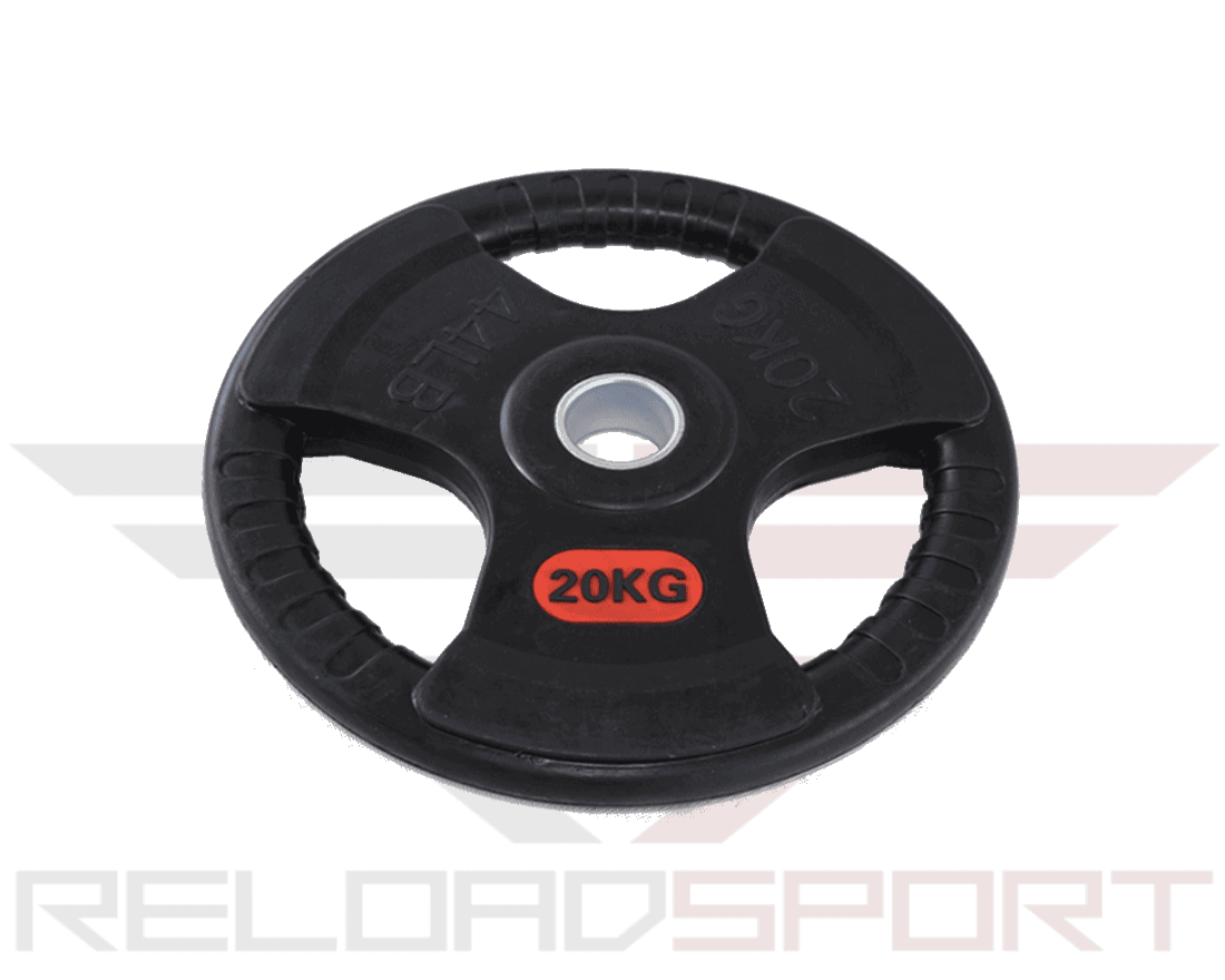 2x 20 kg Olympische Hantelscheiben 50mm - Tri Grip - Gummierung - Griffe - Set mit 2 Stück