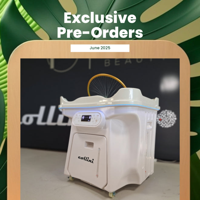 Mobiles japanisches Headspa Gerät auf einem Ausstellungsstand mit modernem Design und exklusiven Vorbestellungen.