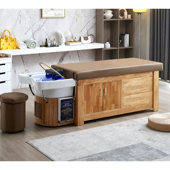 Collini Professionelle Headspa Liege ZenMist mit Haardampfer Hocker und Massagefunktion in einem modernen Innenraum.