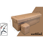 Elektrische japanische HeadSpa-Liege mit Maßen und Zubehör von Collini, ideal für Wellness und Beauty-Anwendungen.